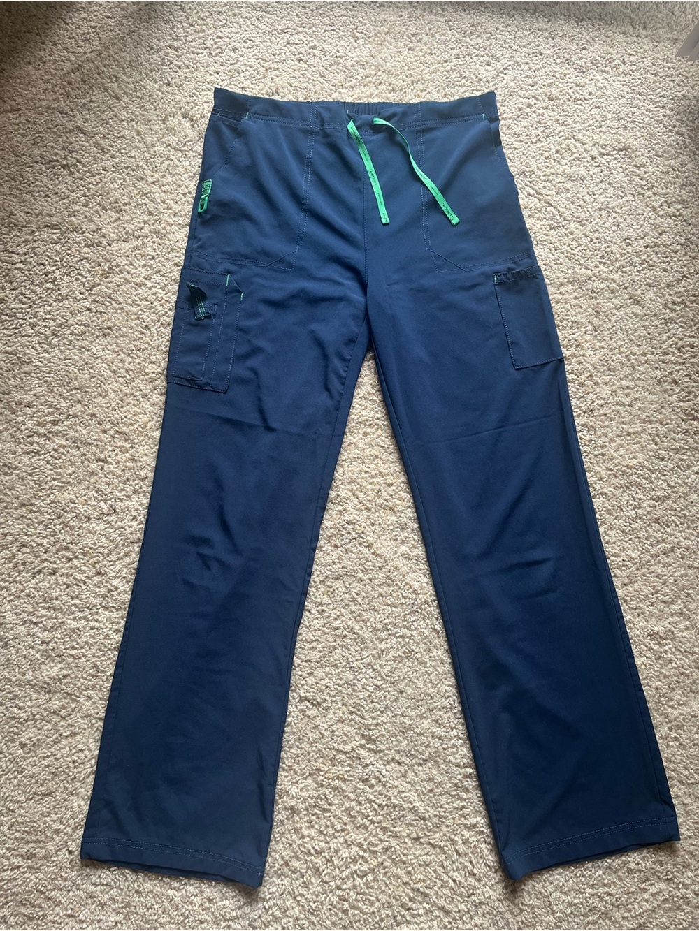 Carhartt Navy Scrub Pants with Lime Stitch Accents Large Tall